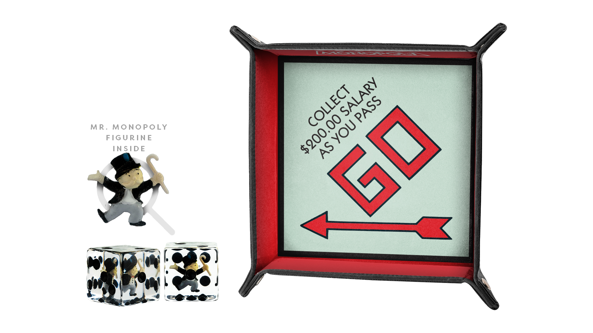 Monopoly Dice Tray with Mr. Monopoly D6's